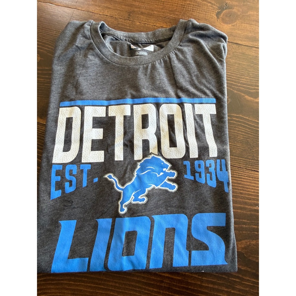 NFL Team Apparel Detroit Lions T-Shirt Mens XL Gray Heather Graphic Football Tee